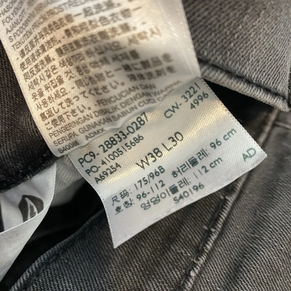 Levis 512 Jeans Mens 38x30 Black Charcoal Wash Regular Straight Stretch Pants